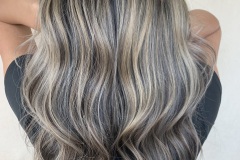 Ashy Blonde, Long Hair Balayage, Shiny Curled, Albuquerque Abq