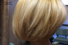 Bleached full head, with a stacked bob haircut