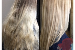 Full blonde highlights and long layered haircut